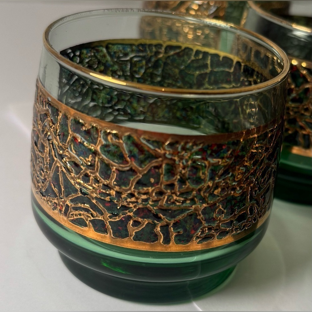 Vintage Set Of St. Claire Avacado Green And 22kt Gold Dominion Glasses Set Of 6. - Picture 2 of 7